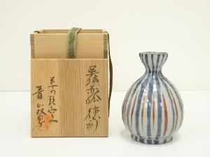 草の頭窯　青山双男造　呉須赤絵徳利（共箱）